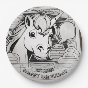 unicorn coloring in party paper plate 