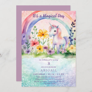Unicorn Colourful Girl Birthday Party Invitation