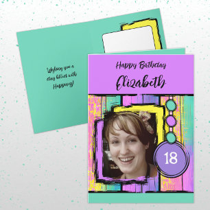 Unicorn colours faux wood add photo 18th birthday card