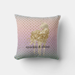 Unicorn Confetti Ombre Gold Glitter Hearts Cushion