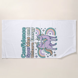 Unicorn Confidence Sparkles and Unicorn Energy Tre Beach Towel