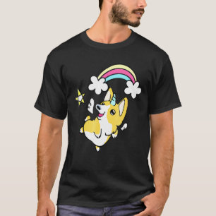 Unicorn Corgi Rainbow Graphic Doodle T-Shirt