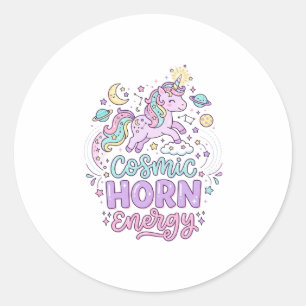 Unicorn Cosmic Horn Energy Cute Pastel Graphic Tee Classic Round Sticker