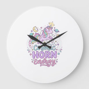 Unicorn Cosmic Horn Energy Cute Pastel Graphic Tee Large Clock