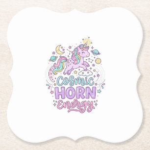 Unicorn Cosmic Horn Energy Cute Pastel Graphic Tee Paper Coaster
