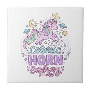 Unicorn Cosmic Horn Energy Cute Pastel Graphic Tee Tile