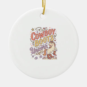 Unicorn Cowboy Boots Unicorn Whimsical Zazzle Desi Ceramic Tree Decoration