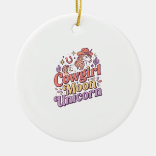 Unicorn Cowgirl Moon Unicorn Whimsical Merch Desig Ceramic Tree Decoration