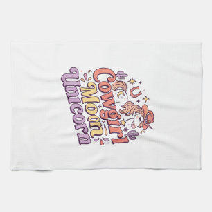 Unicorn Cowgirl Moon Unicorn Whimsical Merch Desig Tea Towel