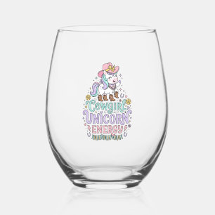 Unicorn Cowgirl Unicorn Energy Cute Pastel Product Stemless Wine Glass