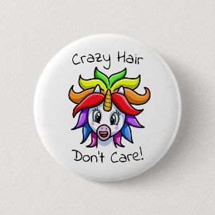 Unicorn Crazy Hair Don't Care Funny 6 Cm Round Badge