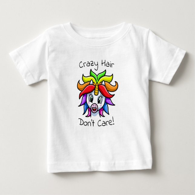 Unicorn Crazy Hair Don't Care Funny Baby T-Shirt (Front)