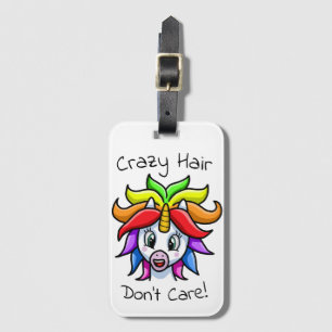 Unicorn Crazy Hair Don't Care Funny Luggage Tag