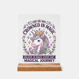 Unicorn Crowned in Magic Bold Typography Graphic T Acrylic Sign