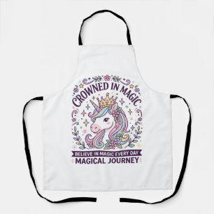 Unicorn Crowned in Magic Bold Typography Graphic T Apron