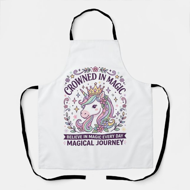 Unicorn Crowned in Magic Bold Typography Graphic T Apron (Front)