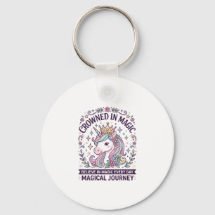 Unicorn Crowned in Magic Bold Typography Graphic T Key Ring