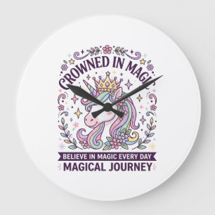 Unicorn Crowned in Magic Bold Typography Graphic T Large Clock