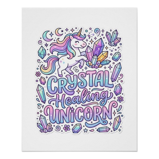 Unicorn Crystal Healing Unicorn Gift Idea Vector D Poster (Front)