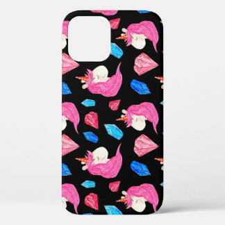 Unicorn, crystals: magical watercolor pattern. iPhone 12 case
