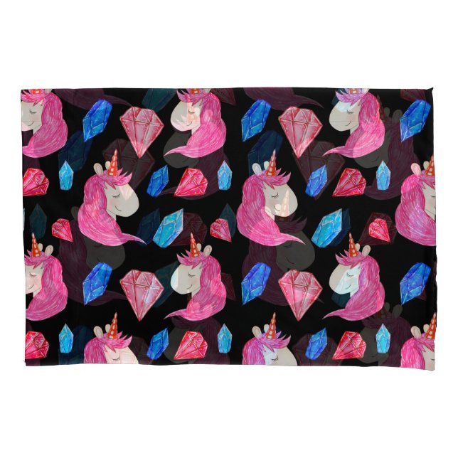 Unicorn, crystals: magical watercolor pattern. pillowcase (Front)