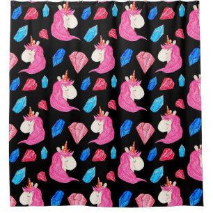Unicorn, crystals: magical watercolor pattern. shower curtain