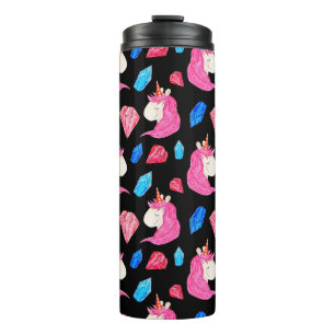 Unicorn, crystals: magical watercolor pattern. thermal tumbler