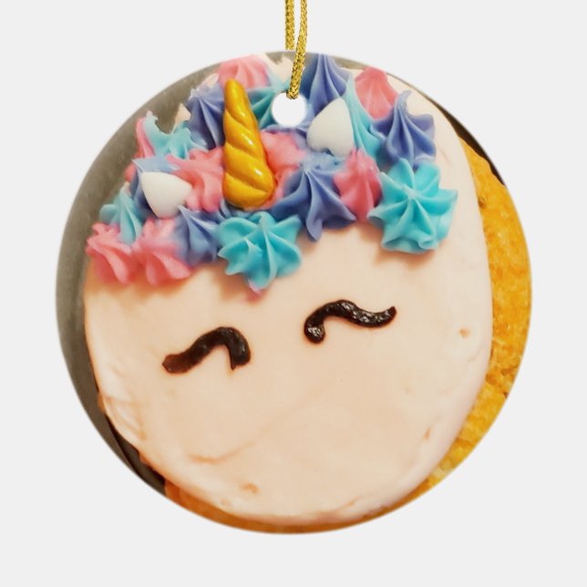 Unicorn Cupcake Christmas Ceramic Tree Decoration (Front)