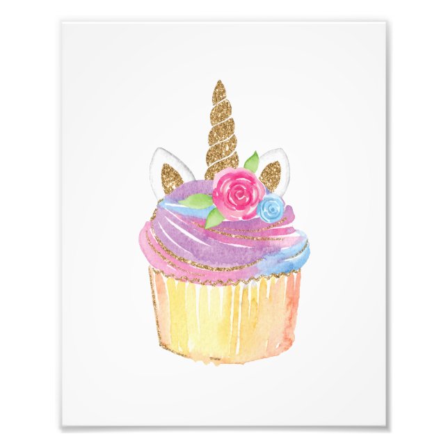 Unicorn Cupcake Nursery Girl Baby Shower Birthday Photo Print (Front)