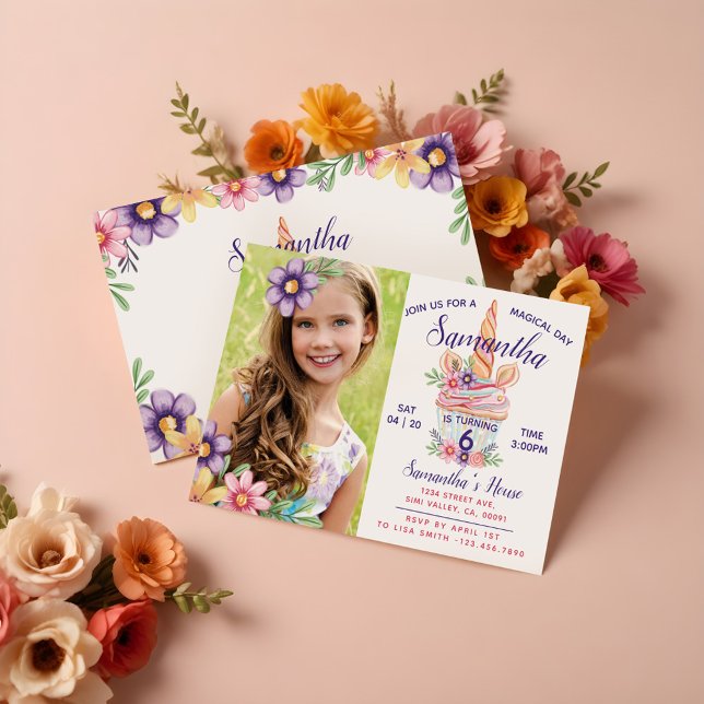 Unicorn Cupcake Photo Birthday Party Invitation (Unicorn Cupcake Photo Birthday Party Invitation)