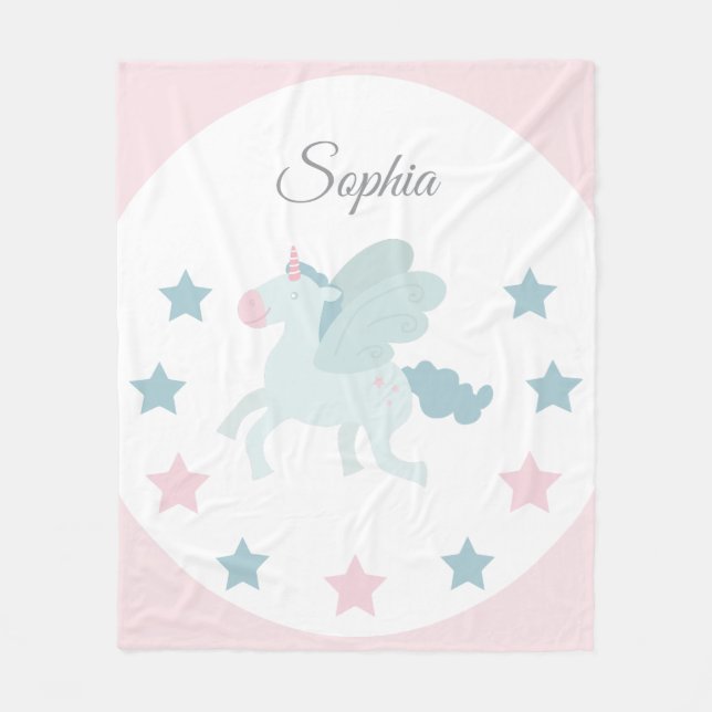 Unicorn Custom Girls Cute Pink Blue  Fleece Blanket (Front)