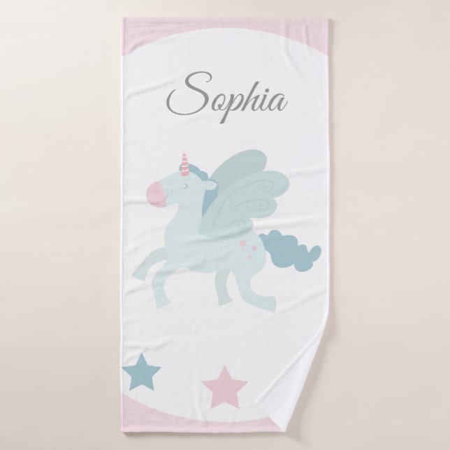 Unicorn Custom Name Cute Pink Blue  Bath Towel (Bath Towel)