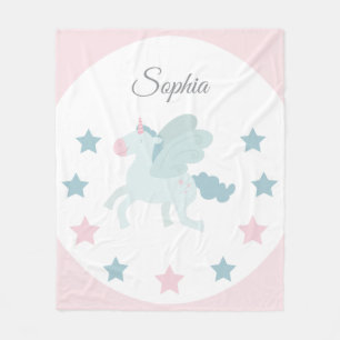 Unicorn Custom Name Cute Pink Blue  Fleece Blanket