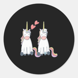 Unicorn Cute Bride And Groom Inlove Premium  Classic Round Sticker