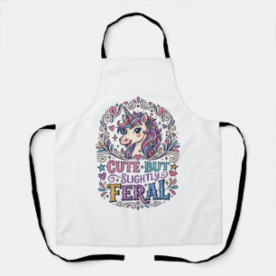 Unicorn Cute but Slightly Feral White Background C Apron