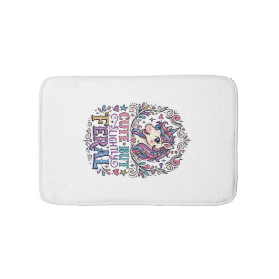 Unicorn Cute but Slightly Feral White Background C Bath Mat