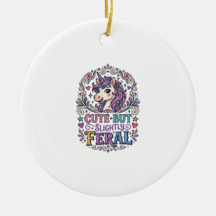 Unicorn Cute but Slightly Feral White Background C Ceramic Tree Decoration