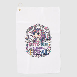 Unicorn Cute but Slightly Feral White Background C Golf Towel
