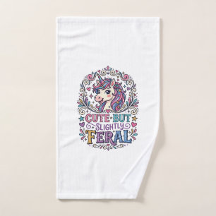 Unicorn Cute but Slightly Feral White Background C Hand Towel