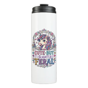 Unicorn Cute but Slightly Feral White Background C Thermal Tumbler