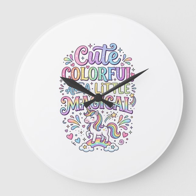 Unicorn Cute Colourful and a Little Magical Origin Large Clock (Front)