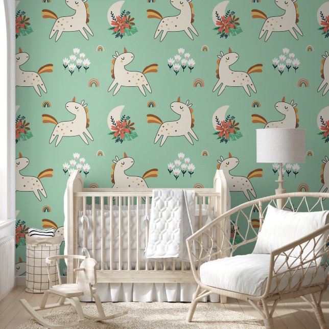 Unicorn Cute Fantasy Animal Pattern Wallpaper (Kids)