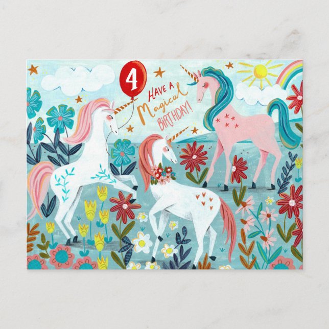 Unicorn cute girls birthday card (Front)