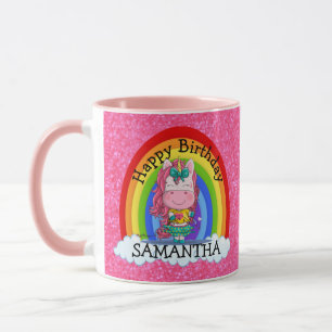 Unicorn Cute Happy BIRTHDAY Pink Glitter Mug