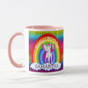 Unicorn Cute Happy BIRTHDAY Rainbow Glitter Mug