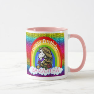 Unicorn Cute Happy BIRTHDAY Rainbow Glitter Mug