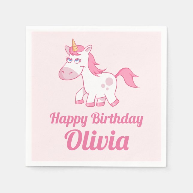 Unicorn Cute Pink Birthday Paper Napkin (Front)
