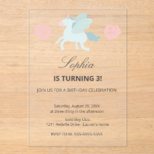 Unicorn Cute Pink Blue Birthday Party Invitation