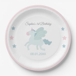 Unicorn Cute Pink Blue Thank You Birthday  Paper Plate