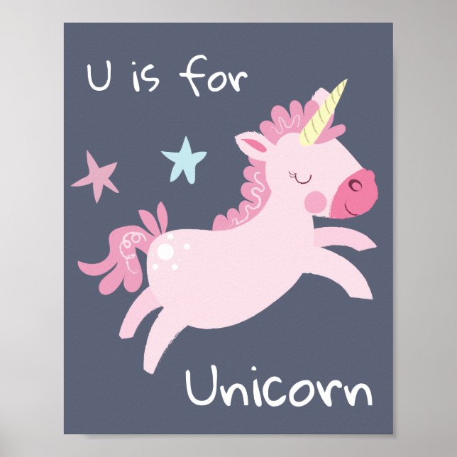 Unicorn Cute Pink Nursery Poster (Front)